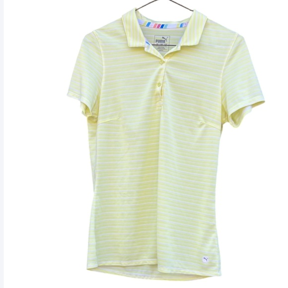 Puma Tops - Puma Yellow Striped Golf Polo Short Sleeved Shirt Size Small